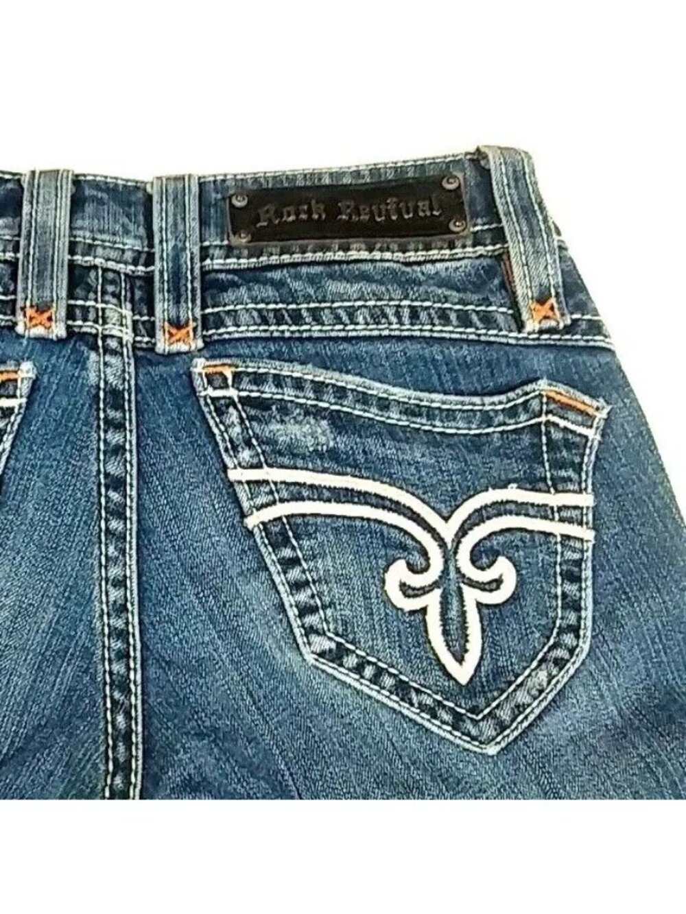 Rock Revival Jeans Women's 25 Amy Boot Cut Low Rise Med Wash Distressed 28 x 31